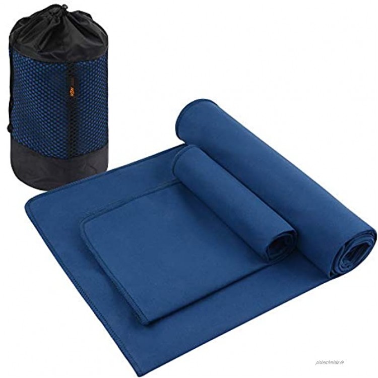 SUNLAND Mikrofaser-Yoga-Handtuch schweißabsorbierend weich rutschfest Hot Yoga Handtuch + Handtuch 2-in-1-Set mit Tragetasche ideal für Pilates Hot Yoga Bikrams 61 x 183 cm Marineblau