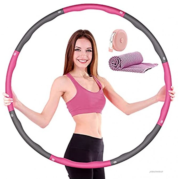 KinCam Hula Hoop Reifen für Erwachsene und Kinder 6-8 Segmenten Abnehmbarer Fitnessreifen Hula Kreis Reifen Hoop für Taille Hüfte und Gewichtsverlust mit Kühlhandtuch und Mini Bandmaß