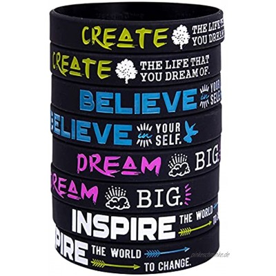 Silikonarmbänder Motivationszitat Gummi inspirierende Armbänder Geschenke und Partygeschenke kreieren glaube träumen inspirieren für Teenager Männer Frauen Erwachsene 12 Stück