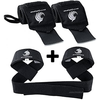 Fitgriff® Handgelenk Bandagen + Zughilfen Set für Fitness Krafttraining & Bodybuilding für Frauen und Männer