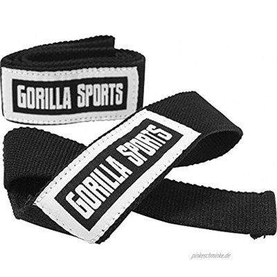 GORILLA SPORTS® Profi Zughilfen 55 cm Schwarz Weiß – Lifting Straps mit Griffhilfe für Fitness und Bodybuilding