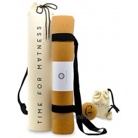 aGreenie® Premium Eco Yogamatte Tasche Set Kork Naturkauschuk 4mm – rutschfest – schadstoffrei – Sport Fitness Gymnastik Matte inkl. Tragegurt Plus Geschenk Massageball und E-Book