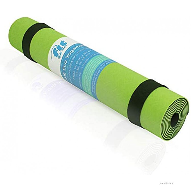Fit for Fun Yogamatte rutschfeste Gymnastikmatte inkl. passendem Tragegriff ökologische Herstellung ohne PVC & Chloride 4 mm Dicke 61 x 183 cm