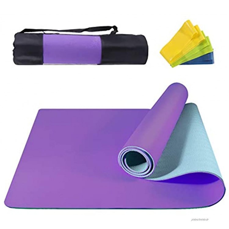 NAFFIC Gymnastikmatte Yogamatte rutschfest TPE,3*Widerstandsband Tragetasche Yoga Pilates Fitness Workout 183 x 61 x 0.6cm