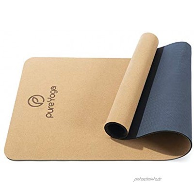 Pure Yoga Yogamatte aus Kork – Naturkork – rutschfest – Extra Breit – Nachhaltig – Umweltfreundlich – Sehr Leicht – inklusive Tragegurt 183 cm x 66 cm x 0,5 cm