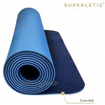 SUPERLETIC Yoga-Matte Professional aus TPE rutschfest Anti-allergisch schadstofffrei 100% biologisch abbaubar 183 x 61 cm 5 mm stark mit Trage-Gurt