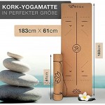 Wellax Yogamatte Kork 100% natürliche Yogamatte rutschfest [183x66x0,6 cm] Besonders dick & schadstofffrei Sportmatte inkl. Tragegurt