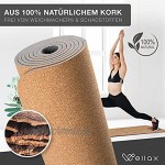 Wellax Yogamatte Kork 100% natürliche Yogamatte rutschfest [183x66x0,6 cm] Besonders dick & schadstofffrei Sportmatte inkl. Tragegurt
