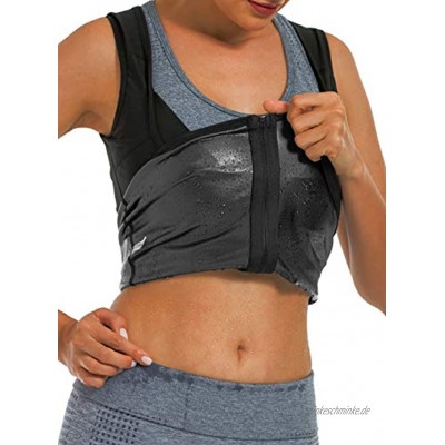 DYUAI Sauna Schwitzweste für Frauen Wärmeeinschluss Workout Tank-Top Saunaanzug Kompressions-Shirts Taillentrainer Fitness Polymer mit Reißverschluss