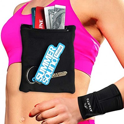 AVANTO Ninja Handgelenk-Geldbörse Knöchelgeldbörse Schweißbänder Armband versteckte Tasche Handgelenktasche für Reisen Lauf-Beutel für Ihr Laufzubehör 2er Pack