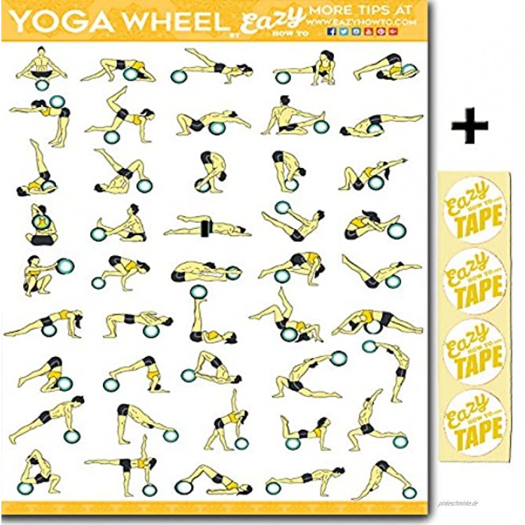 Eazy How To Poster „Yoga Wheel“ 51 cm x 73 cm Grafik für Ausdauertraining Muskelaufbau und -stärkung