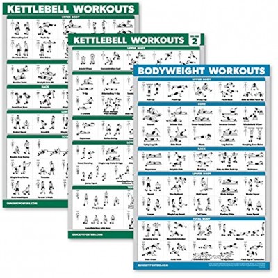 Palace Learning 3er Pack: Kettlebell Workouts Volume 1 & 2 + Bodyweight Exercises Poster Set – Set mit 3 Workouts Chart laminiert 45,7 x 68,6 cm