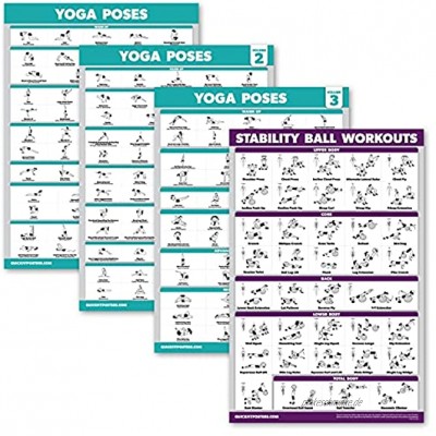 Palace Learning 4 Pack: Yoga Posen Poster Volume 1 2 & 3 + Yoga Ball Übung Workout Chart