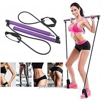 Luorizb Übung Resistance Band Pilates Bar Tragbare Pilates-Stock-Muskel-Toning Bar Home Gym Valenzschwingungsbande Trainer mit Fuß-Schleife for Total Body Workout lila Rosa