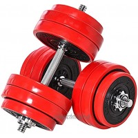 HOMCOM Hantelset 30KGS 2-IN-1 Hanteln&Langhanteln verstellbar Gewichtheben für Zuhause Fitness Muskel Stahl PP-Kunsstoff Eisen Sand Rot+Schwarz 21,5 x 21,5 x 3,8 cm