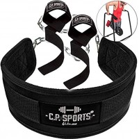 C.P.Sports Set Dip-Gürtel + Zughilfe schwarz Dipgürtel Dipping Belt Klimmzug Gürtel Lifting Straps für Bodybuilding Fitness & Kraftsport