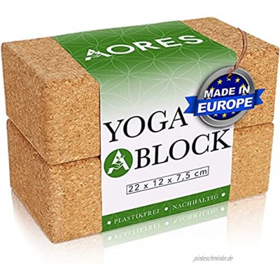 Aores Yoga Block Kork 2er Set Ökologisch in Europa hergestellt Plastikfrei und Vegan Inklusive eBook Yogaklotz Kork für Yoga Fitness & Pilates