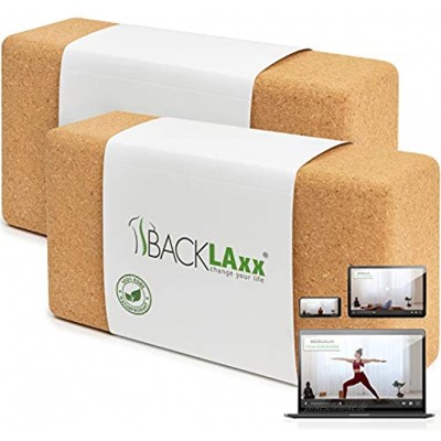 BACKLAxx® Yoga Block aus Kork 100% Natur Yogaklotz nachhaltig Yogablock hautfreundlich und ökologisch hergestellt inkl. Anwendungsvideos