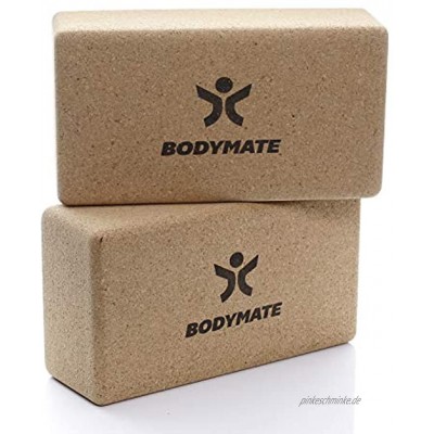 BODYMATE 2er Set Yoga Block aus Kork Yogablöcke Korkblock für Yoga aus 100% ökologischem Kork Training Support für Yoga Pilates Meditation & Entspannung für Anfänger & Profis 22 x 12 x 7,5 cm