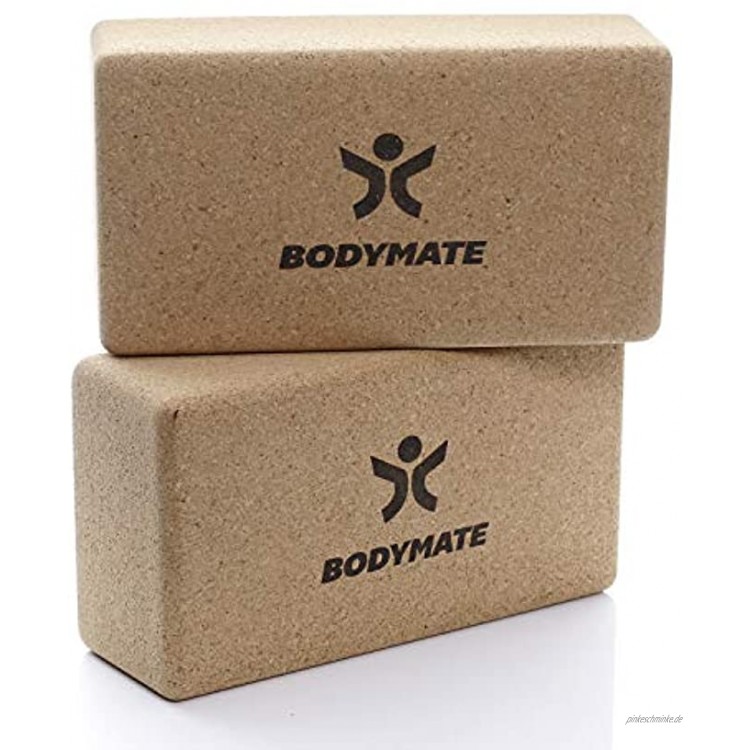 BODYMATE 2er Set Yoga Block aus Kork Yogablöcke Korkblock für Yoga aus 100% ökologischem Kork Training Support für Yoga Pilates Meditation & Entspannung für Anfänger & Profis 22 x 12 x 7,5 cm