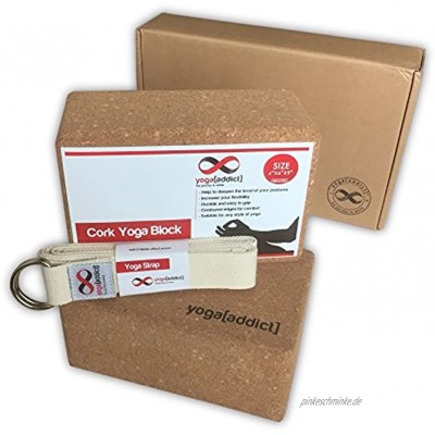 Cork Yoga Blocks 2 Pack und Gurt Set Combo 7,6 x 15,2 x 22,9 cm Cork Yoga Blöcke und 8 'Yoga Gurt D-Ring Schnalle