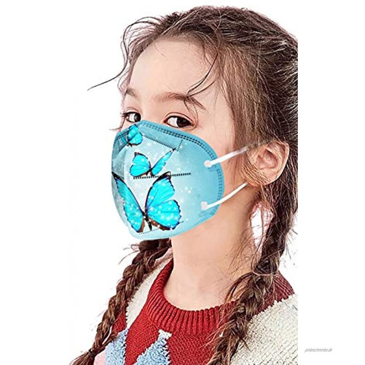 NIMIZIA 10 Stück Kinder 5 Lagige Schutz Maske,Bunt 5 Lagige Mund und Nasenschutz mit Schmetterling Druck,Atmungsaktiv Stoff Bandana für Jungen und Mädchen von 3-10 Jahren