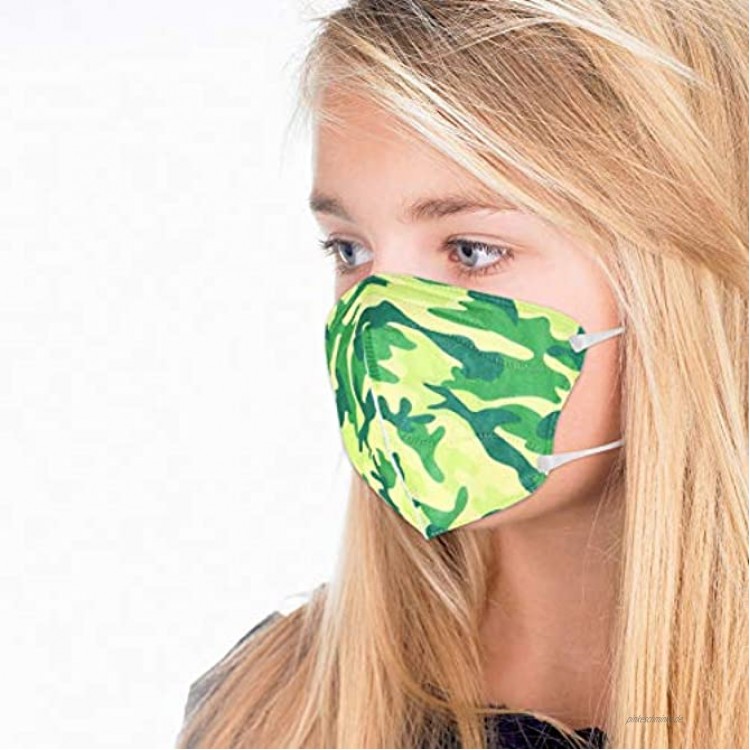 NIMIZIA 30 Stück Kinder 5 Lagige Schutz Maske,Einzeln Verpackt 5 Lagige Mund und Nasenschutz mit Bunt Tarnmuster,Staubdicht Mund-Nasen Bedeckung Atmungsaktiv für Jungen und Mädchen