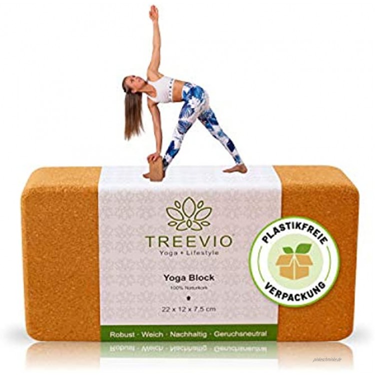 TREEVIO® Yogablock 100% Naturkork Yoga Block für Anfänger und Fortgeschrittene Yogaklotz für Yoga Fitness und Pilates Yogablock Kork ökologisch nachhaltig