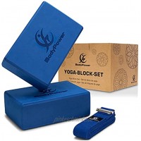 WOMA Yoga Block 2er Set + Yoga Gurt in 4 Farben Yogablock aus Eva Kunststoff + Yoga Stretching Band aus Baumwolle für Yoga Pilates & Fitness Absolut rutschfest stabil & leicht zu reinigen