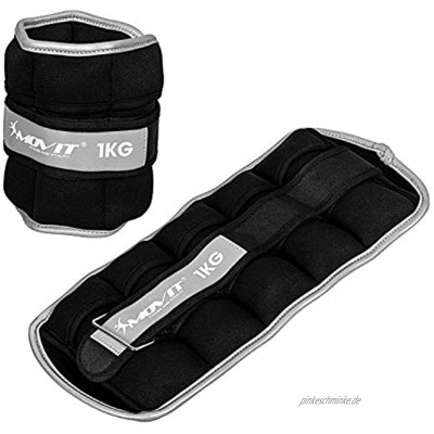 Movit® 2er Set Gewichtsmanschetten Neopren mit Reflektormaterial 2X 1,0kg 2X 2,0kg verstellbar inkl. 5 Nylon-Gewichtsbeutel mit Eisensand Laufgewichte für Hand- und Fußgelenke