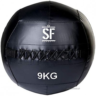 Suprfit Wall Ball Medizinball für Cross Training und Functional Training Gewichtsball mit griffiger Oberfläche gefertigt aus robustem PVC Material Gewicht: 3-12 kg Schwarz