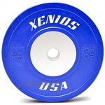 Xenios USA Gummi Competition Bumper Plate mit Zentraler Edelstahlplatte Blau 20 kg PSBPCRBPL20