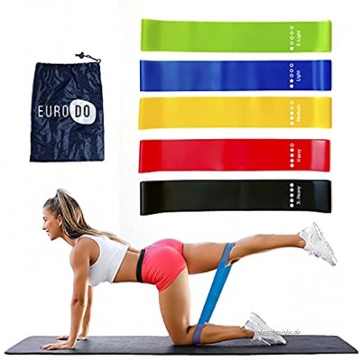 EURODO Widerstandsbänder [5er Set] Fitness Übung Loop Bänder mit 5 verschiedenen Widerstandsstufen für Gym Home Workout Yoga Krafttraining Pilates Stretching für Männer und Frauen