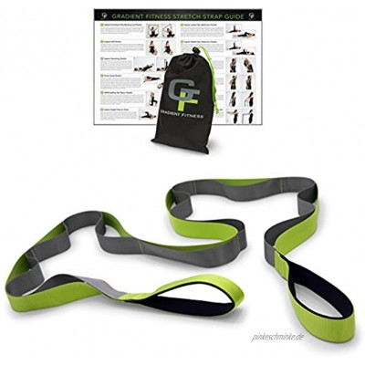 Gradient Fitness Dehnungsband Premium-Qualität Multi-Schlaufen-Gurt Neopren-gepolsterte Griffe 12 Schlaufen 3,8 cm B x 2,4 m L grün grau