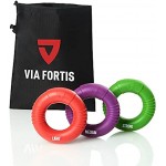 VIA FORTIS Premium Handtrainer – Fingertrainer Set aus 3 Ringen inkl. Tasche – Anti-Stress Griffkraft Trainer für stärkere Unterarme und besseren Griff
