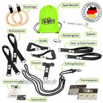 BodyCROSS Premium Schlingentrainer mit Turnringen | Made in Germany | Ideal für Calisthenics und Turnübungen | Griffe Übungsposter Türanker Befestigungsschlaufe