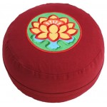 Lotus Design Meditationskissen Yogakissen rund Stickerei Lotus Retro 15 cm hoch Bezug 100% Baumwolle waschbar Yoga-Sitzkissen mit Buchweizenschalen sozial und fair hergestellt