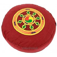 ManiBhadra Yogakissen Yoga Lotus Sitz Meditationskissen Symbol des Dharmarad Lotussitz Ø 33 x 15 cm Bezug und Inlett 100% Baumwolle