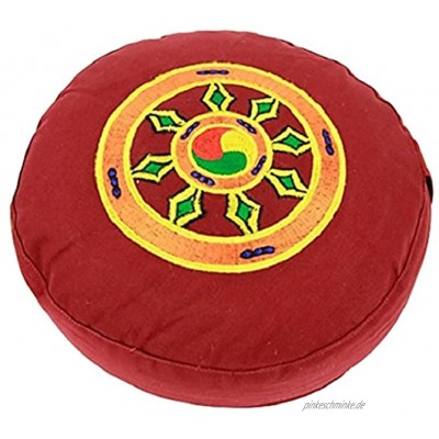 ManiBhadra Yogakissen Yoga Lotus Sitz Meditationskissen Symbol des Dharmarad Lotussitz Ø 33 x 15 cm Bezug und Inlett 100% Baumwolle